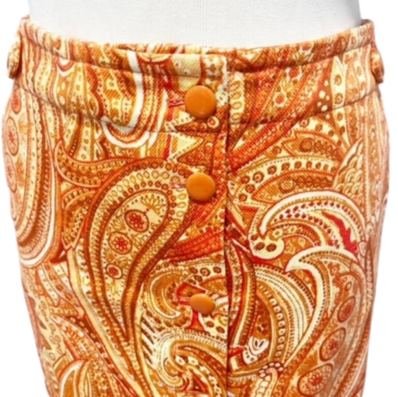 Talbots Paisley Pencil Skirt Orange Button Front Retro Secretary Career Casual - Picture 2 of 14